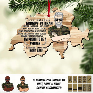 Personalized I'm A Grumpy Swiss Veteran I'm Proud To Be A Veteran Camo Rank Christmas Wood Ornament Printed 22OCT-DT17