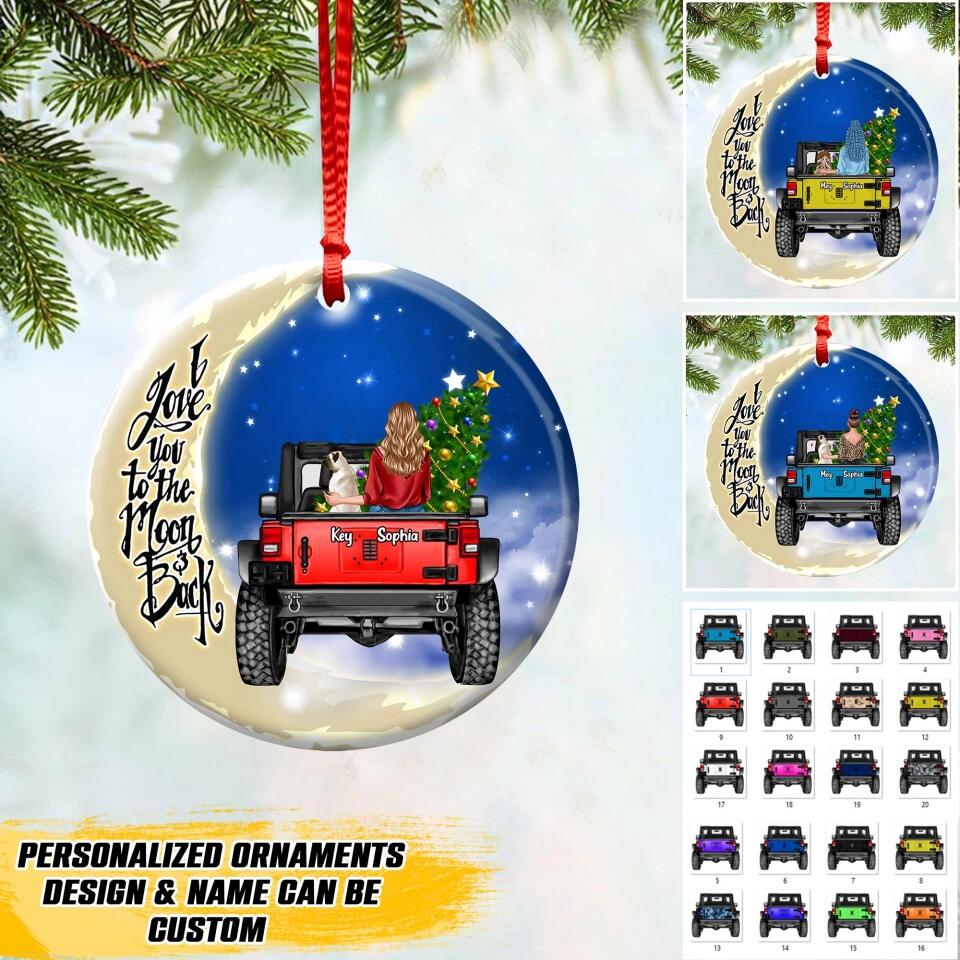 Personalized  I Love You To The Moon And Back Girl Love Jeep & Dog Christmas Acrylic/Plastic Ornament Printed 22OCT-HQ17