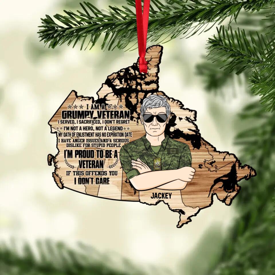 Personalized I'm A Grumpy Canadian Veteran I'm Proud To Be A Veteran Camo Rank Christmas Wood Ornament Printed 22OCT-DT17