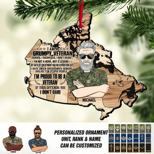 Personalized I'm A Grumpy Canadian Veteran I'm Proud To Be A Veteran Camo Rank Christmas Wood Ornament Printed 22OCT-DT17