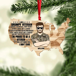 Personalized I'm A Grumpy US Veteran I'm Proud To Be A Veteran Camo Rank Christmas Wood Ornament Printed 22OCT-DT17