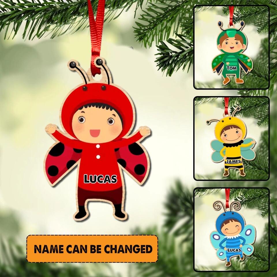 Personalized Bugs Kid Name Christmas Wood Ornament Printed 22OCT-HY18