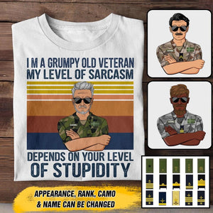 Personalized I'm A Sweden Grumpy Old Veteran My Level Of Sarcasm Depends On Your Level Of Stupidity Camo Uniform Tshirt Printed 22OCT-HY19
