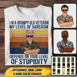 Personalized I'm A Sweden Grumpy Old Veteran My Level Of Sarcasm Depends On Your Level Of Stupidity Camo Uniform Tshirt Printed 22OCT-HY19