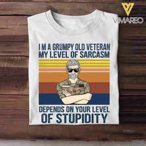 Personalized I'm An Uk Grumpy Old Veteran My Level Of Sarcasm Depends On Your Level Of Stupidity Camo Uniform Tshirt Printed 22OCT-HY19