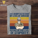 Personalized I'm An Uk Grumpy Old Veteran My Level Of Sarcasm Depends On Your Level Of Stupidity Camo Uniform Tshirt Printed 22OCT-HY19