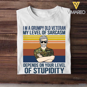 Personalized I'm A German Grumpy Old Veteran My Level Of Sarcasm Depends On Your Level Of Stupidity Camo Uniform Tshirt Printed 22OCT-HY19