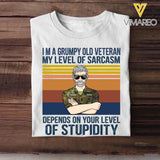 Personalized I'm A German Grumpy Old Veteran My Level Of Sarcasm Depends On Your Level Of Stupidity Camo Uniform Tshirt Printed 22OCT-HY19