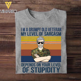 Personalized I'm A German Grumpy Old Veteran My Level Of Sarcasm Depends On Your Level Of Stupidity Camo Uniform Tshirt Printed 22OCT-HY19