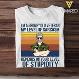 Personalized I'm A Sweden Grumpy Old Veteran My Level Of Sarcasm Depends On Your Level Of Stupidity Camo Uniform Tshirt Printed 22OCT-HY19