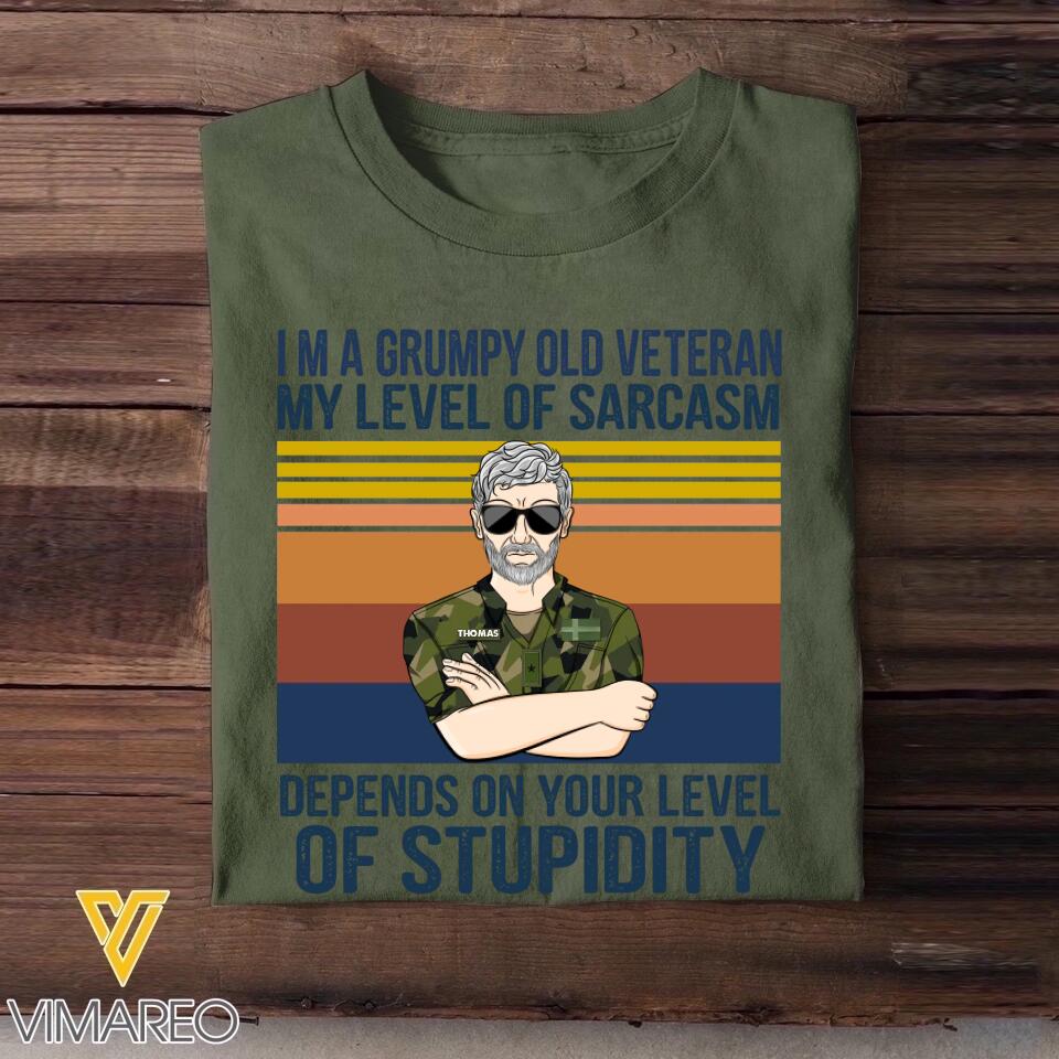 Personalized I'm A Sweden Grumpy Old Veteran My Level Of Sarcasm Depends On Your Level Of Stupidity Camo Uniform Tshirt Printed 22OCT-HY19