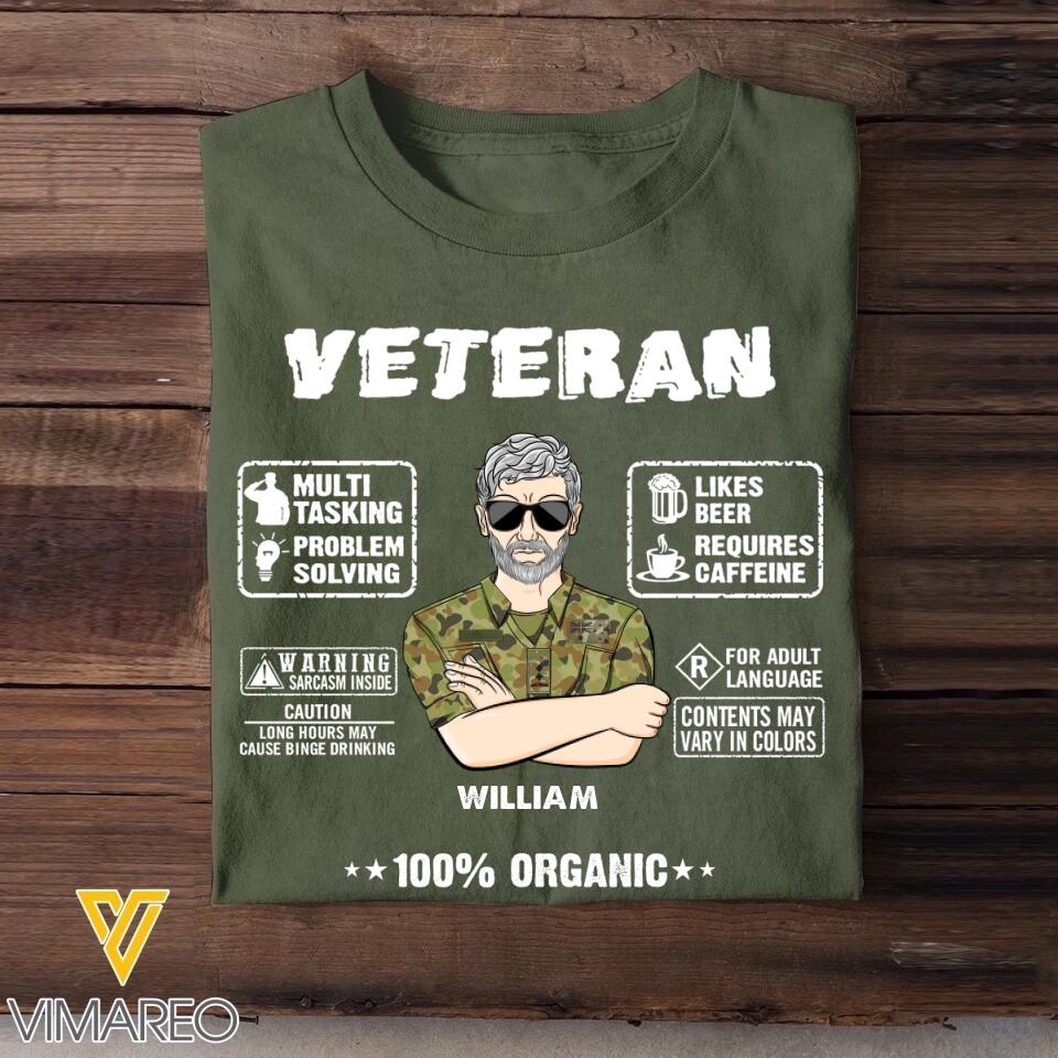 Personalized Australian Veteran 100% Organic With Rank Name And Camo Uniform Tshirt Printed 22OCT-HY19