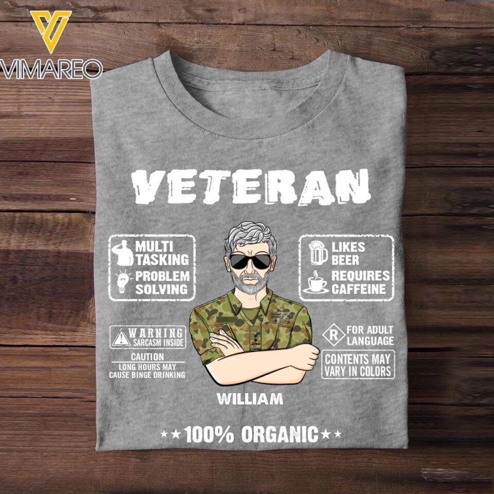 Personalized Australian Veteran 100% Organic With Rank Name And Camo Uniform Tshirt Printed 22OCT-HY19