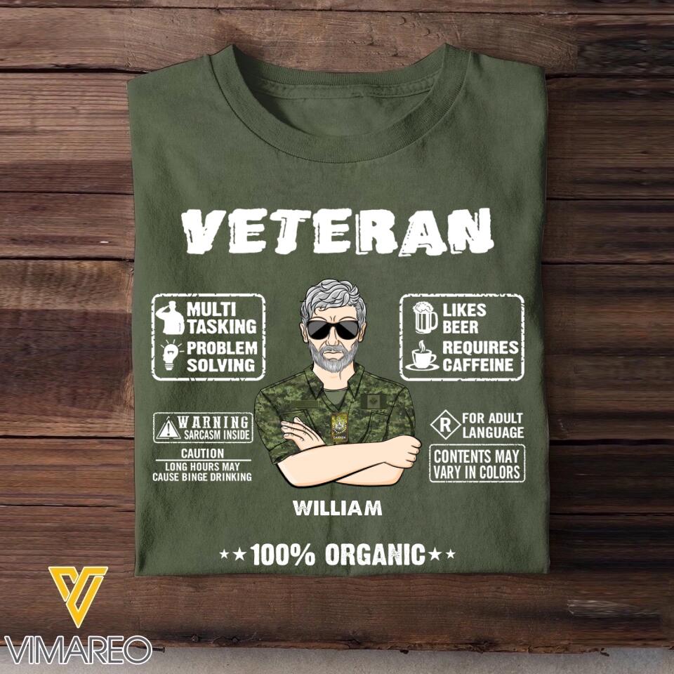 Personalized Canadian Veteran 100% Organic With Rank Name And Camo Uniform Tshirt Printed 22OCT-HY19