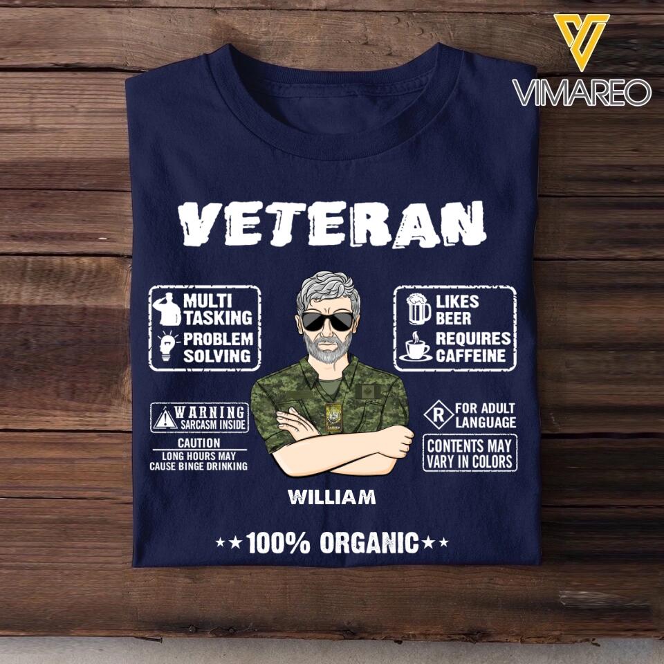 Personalized Canadian Veteran 100% Organic With Rank Name And Camo Uniform Tshirt Printed 22OCT-HY19