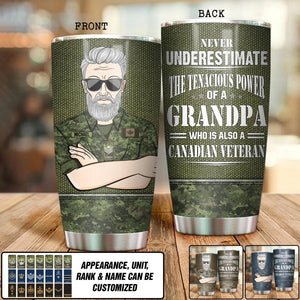 Personalized  Never Underestimate The Tenacious Power Of Grandma Who Is Also A Canadian Veteran Tumbler Printed QTDT2010
