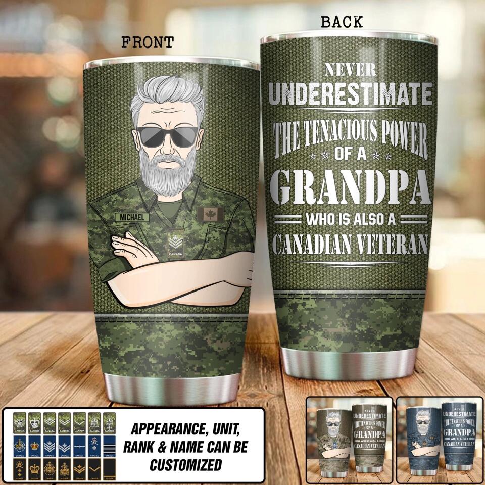 Personalized  Never Underestimate The Tenacious Power Of Grandma Who Is Also A Canadian Veteran Tumbler Printed QTDT2010