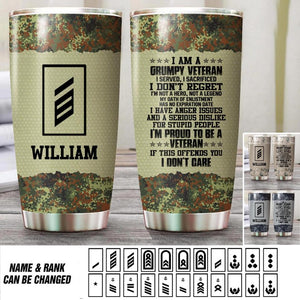 Personalized I Am A German Grumpy Veteran Nam Rank With Camo Tumbler Printed 22OCT-HQ21