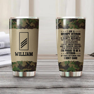 Personalized I Am A Swiss Grumpy Veteran Nam Rank With Camo Tumbler Printed 22OCT-HQ21