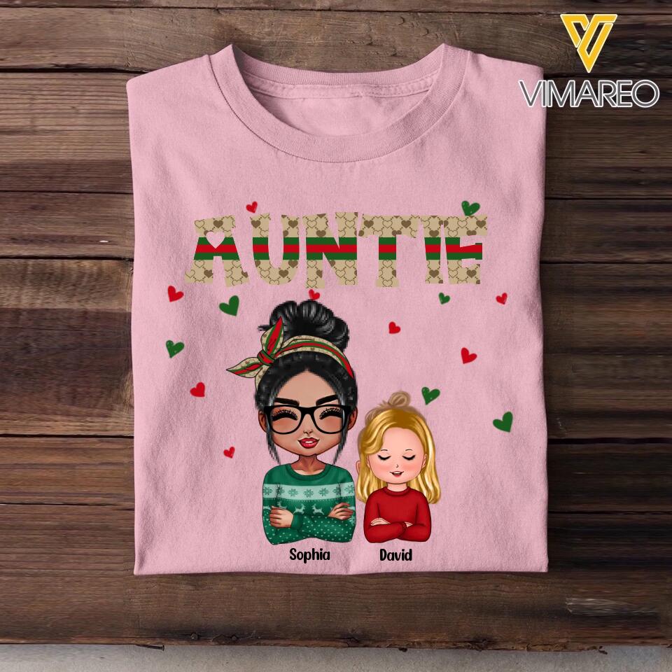Personalized Auntie With Kid Heart Aunt Gifts Tshirt Printed 22OCT-DT24