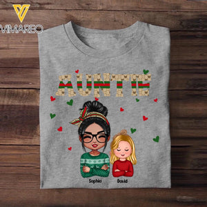 Personalized Auntie With Kid Heart Aunt Gifts Tshirt Printed 22OCT-DT24