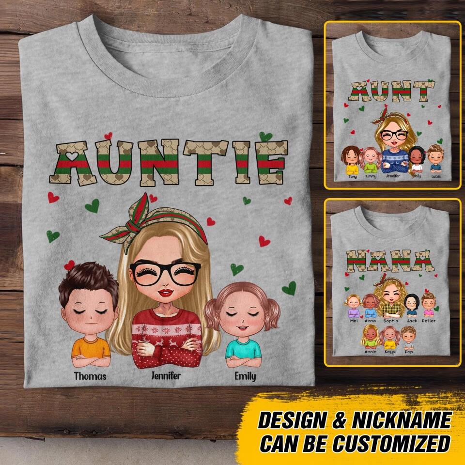 Personalized Auntie With Kid Heart Aunt Gifts Tshirt Printed 22OCT-DT24