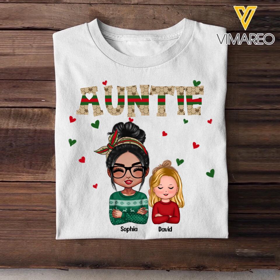 Personalized Auntie With Kid Heart Aunt Gifts Tshirt Printed 22OCT-DT24