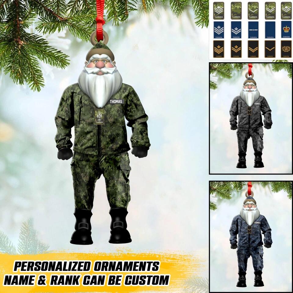 Personalized Canadian Solider/ Veteran Camo Santa Claus Christmas Wood Ornament Printed  TQHQ2410