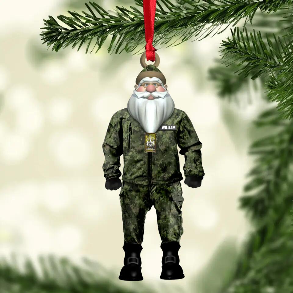 Personalized Canadian Solider/ Veteran Camo Santa Claus Christmas Wood Ornament Printed  TQHQ2410