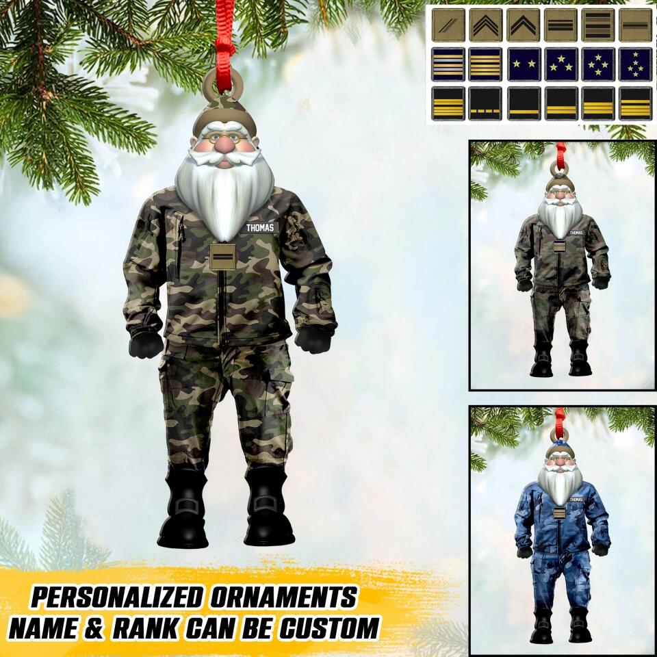 Personalized French Solider/ Veteran Camo Santa Claus Christmas Wood Ornament Printed  TQHQ2410