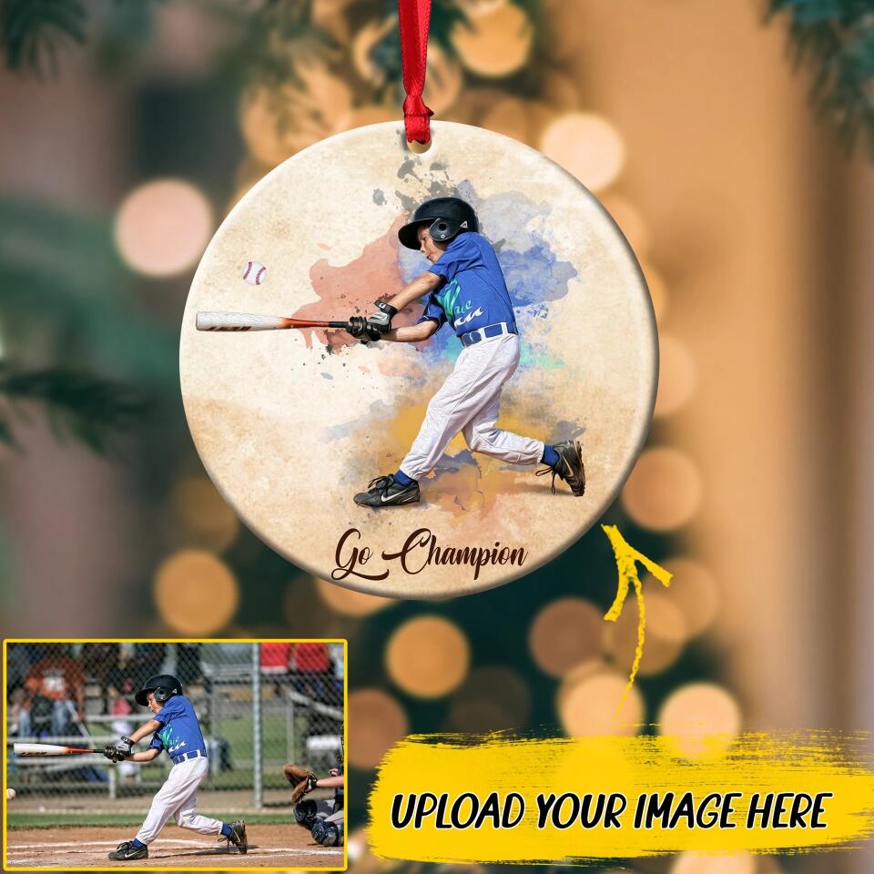 Personalized Your Kid Baseball Image Go Champion Wood Ornament Printed  QTDT2710