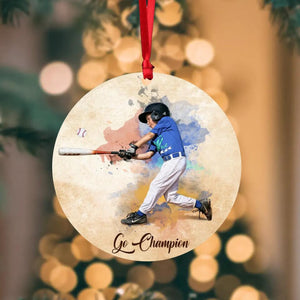 Personalized Your Kid Baseball Image Go Champion Wood Ornament Printed  QTDT2710