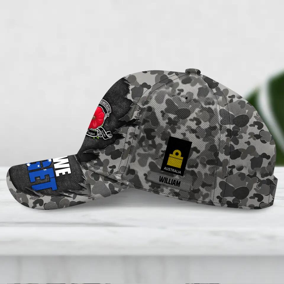 Personalized Australian Veteran/ Solider Lest We Forget Camo Rank Peaked Cap 3D Printed QTDT2710