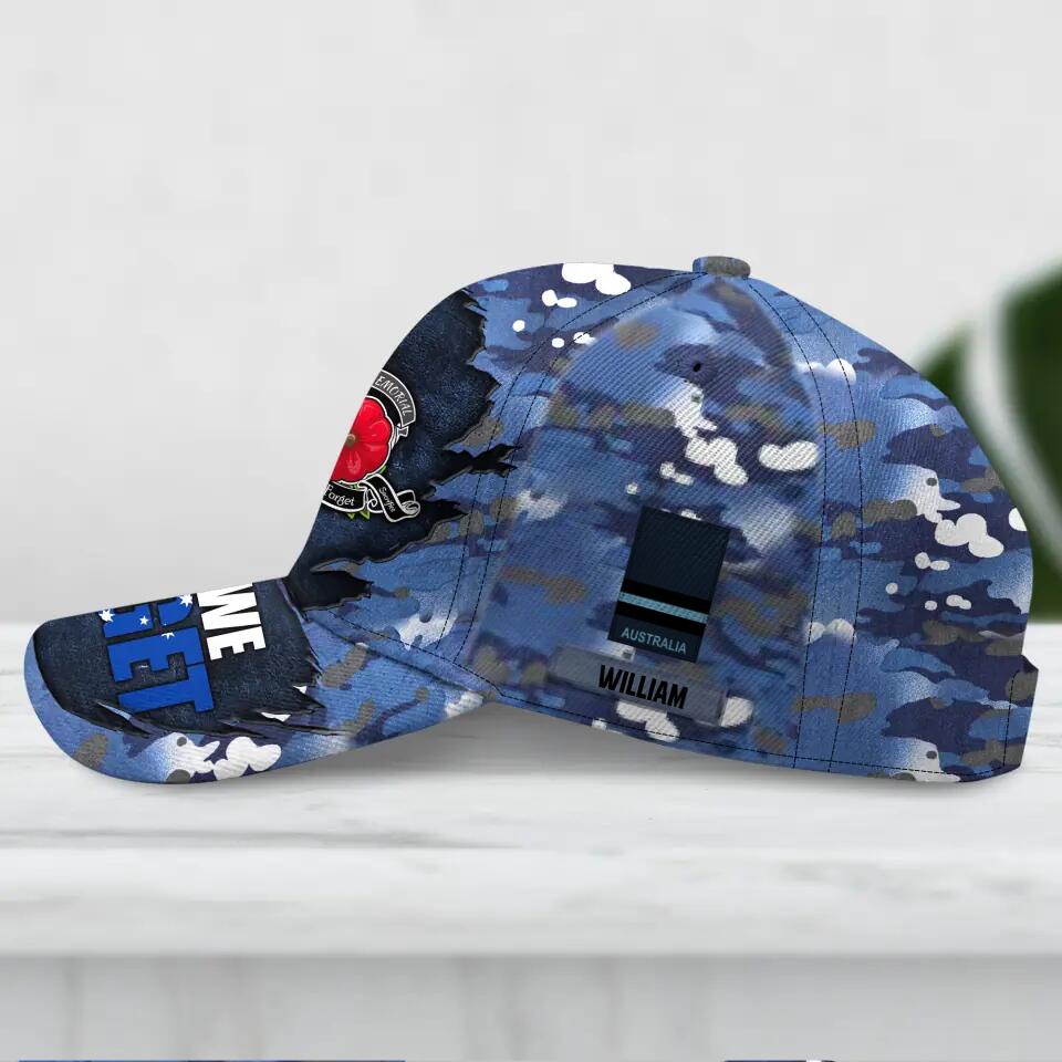 Personalized Australian Veteran/ Solider Lest We Forget Camo Rank Peaked Cap 3D Printed QTDT2710