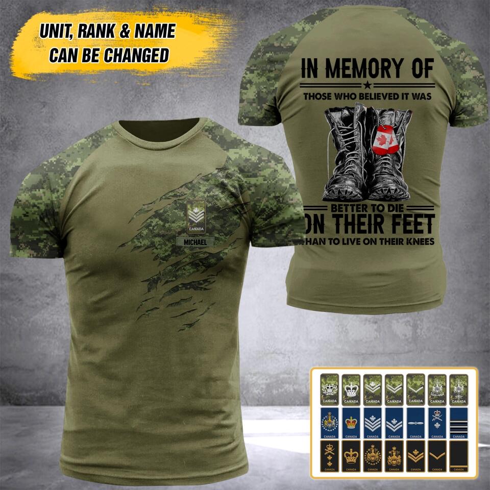 Personalized Canadian Soldier/Veteran Tshirt 3D Printed QTHY2710