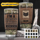 Personalized I'm An UK Grumpy Old Veteran My Level Of Sarcasm Depends On Your Level Of Stupidity Rank Camo Tumbler Printed OCT22-HY29