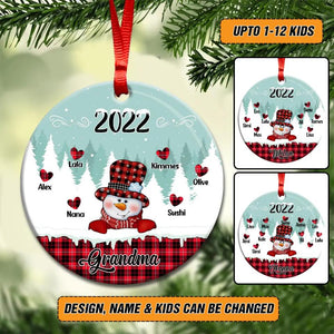Personalized  Grandma Kid Name Snowman Heart Christmas Acrylic/Plastic Ornament Printed 22NOV-HY01