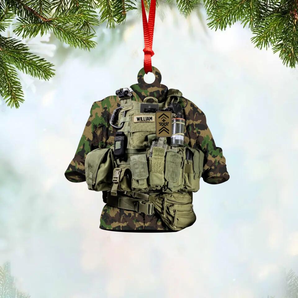 Personalized Swiss Solider/ Veteran Uniform Camo Rank Acrylic/Plastic Ornament Printed 22NOV-HQ01