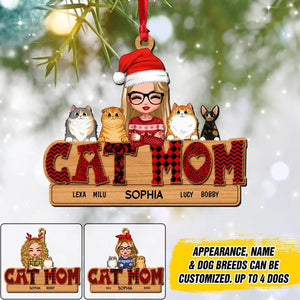 Personalized Christmas 2022 Cat Mom Wood Ornament Printed QTDT0111