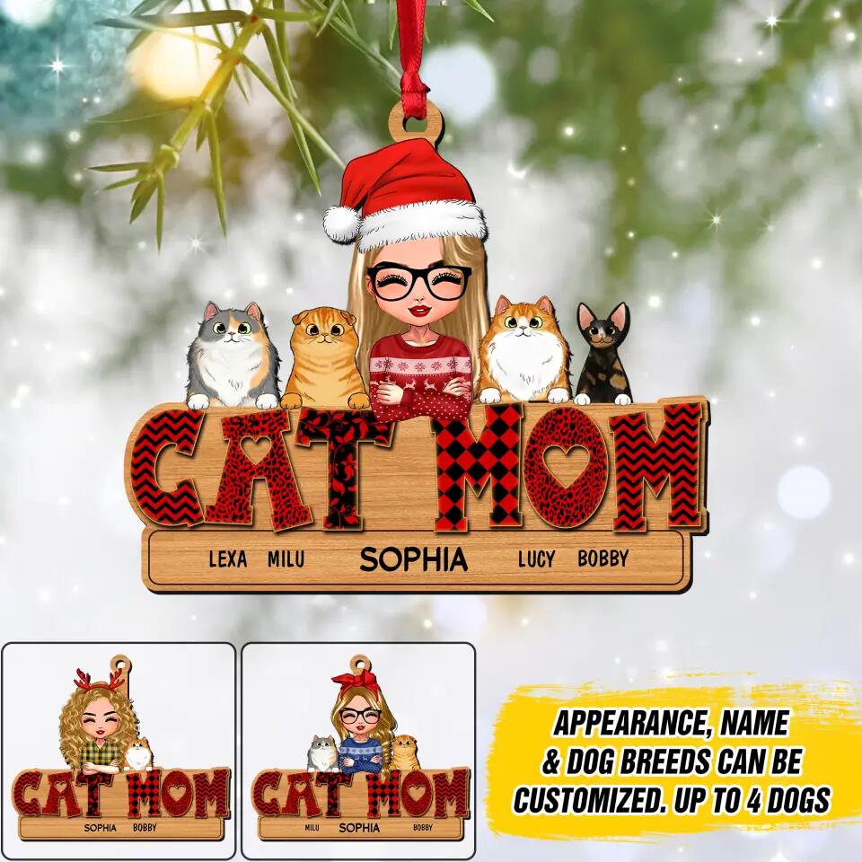 Personalized Christmas 2022 Cat Mom Wood Ornament Printed QTDT0111