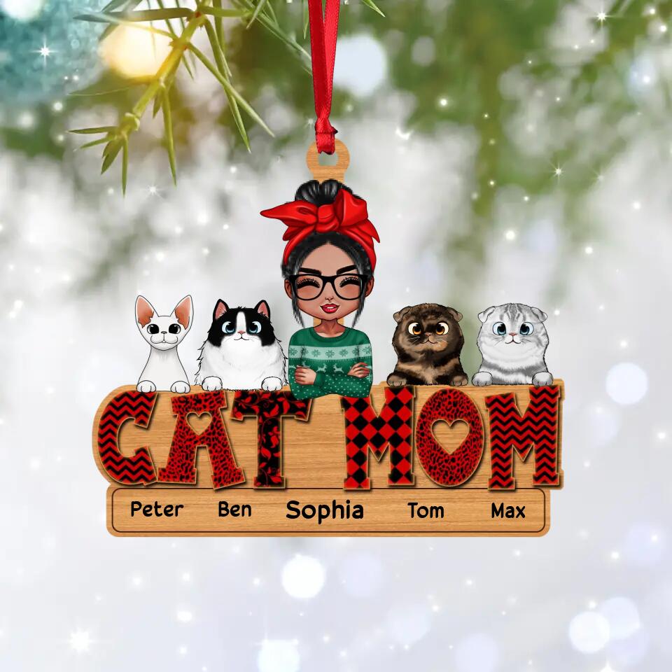 Personalized Christmas 2022 Cat Mom Wood Ornament Printed QTDT0111