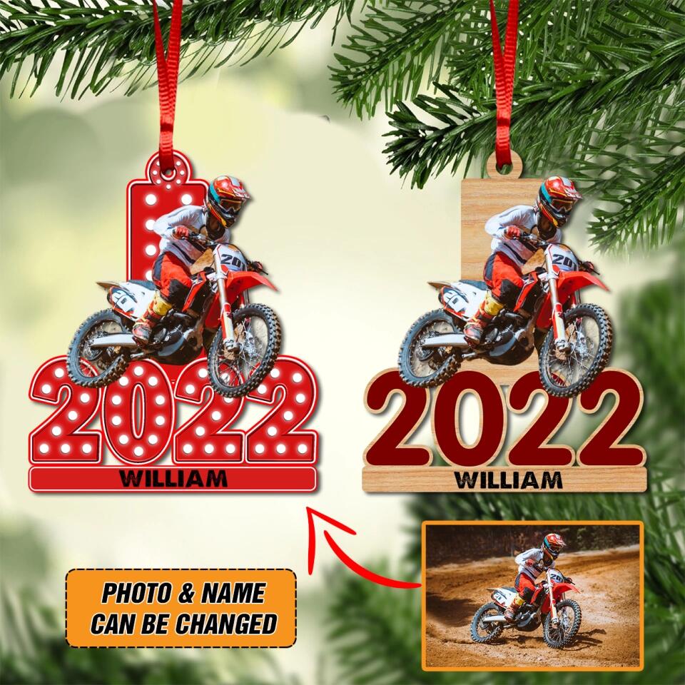 Personalized Image Motorcycle Lover 2022 Christmas Wood Ornament Printed 22NOV-HY02