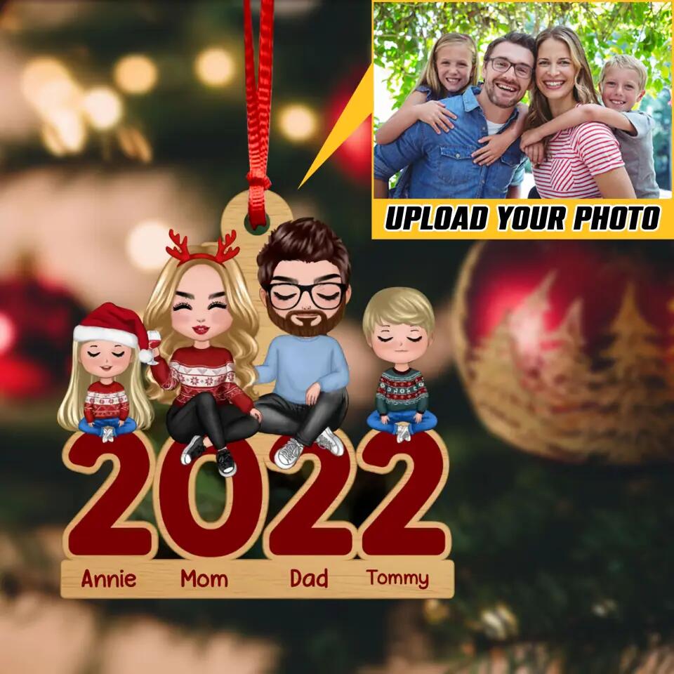 Personalized Your  Image Family 2022 Christmas Custom Chibi Family Wood Ornament Printed 22NOV-HQ02