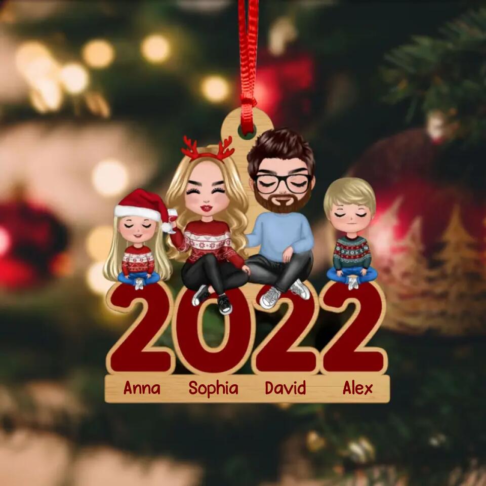Personalized Your  Image Family 2022 Christmas Custom Chibi Family Wood Ornament Printed 22NOV-HQ02