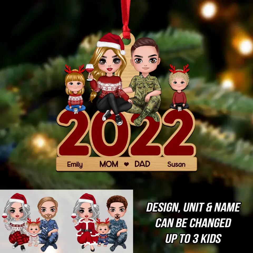 Personalized 2022 Christmas Australian Solider Family With Kids Wood Ornament Printed 22NOV-DT02