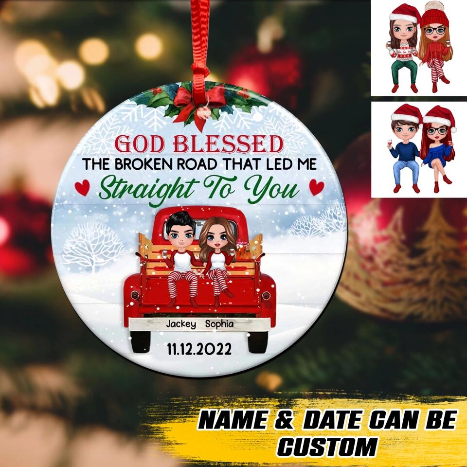 Personalized Doll Couple God Blessed Christmas 2022 Acrylic/Plastic Ornament Printed QTHQ0211