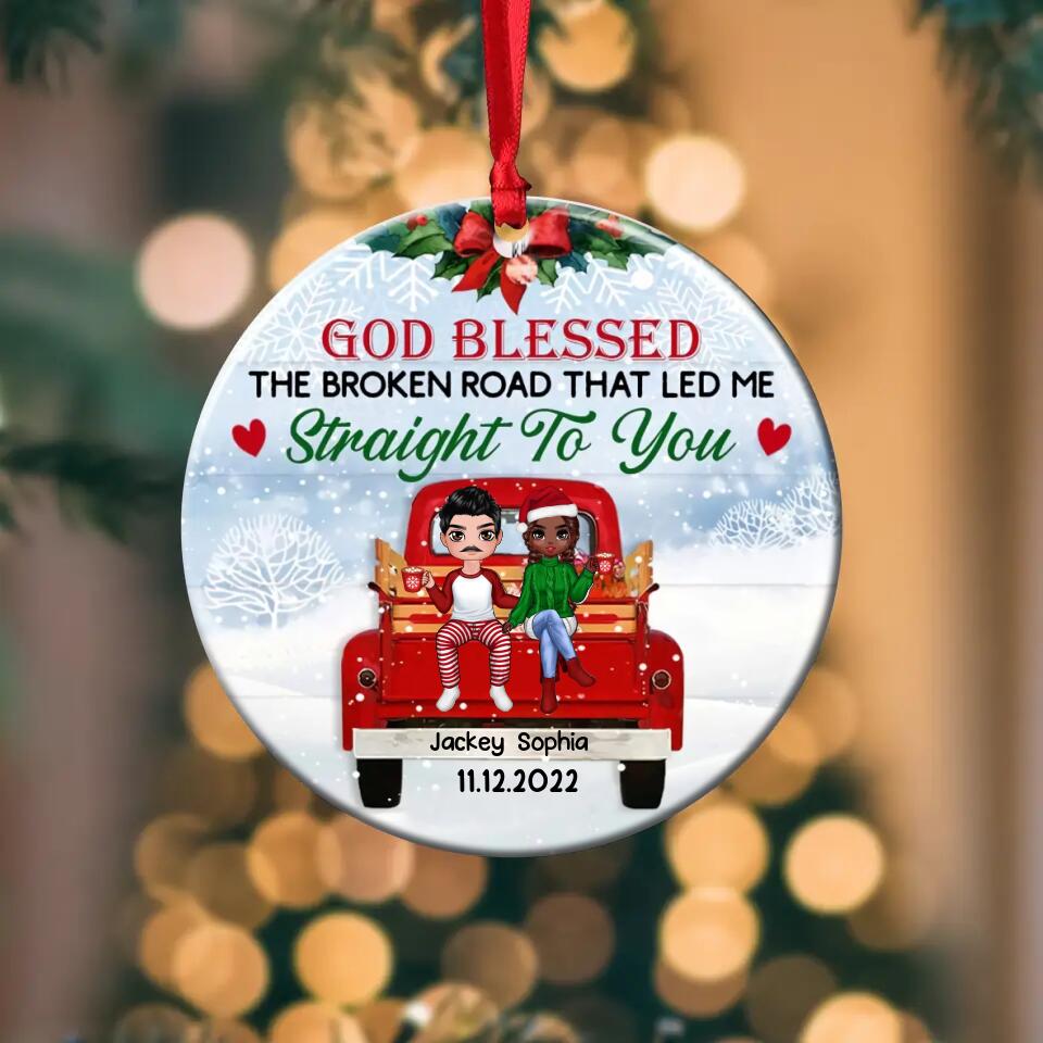 Personalized Doll Couple God Blessed Christmas 2022 Acrylic/Plastic Ornament Printed QTHQ0211