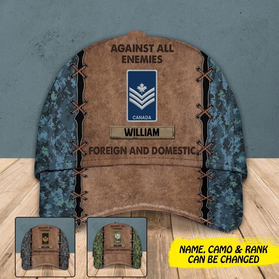 Personalized Canadian Veteran Against All Enemies Foreign and Domestic Camo Rank Peaked Cap 3D Printed 22NOV-HY03