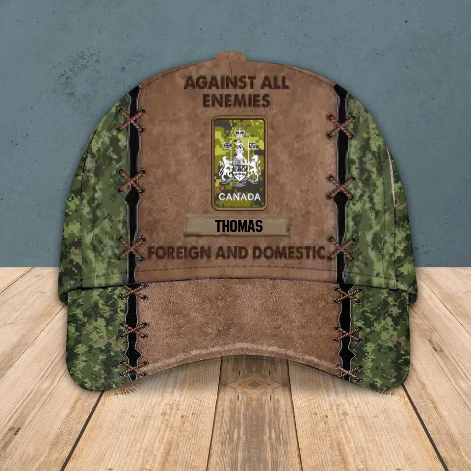 Personalized Canadian Veteran Against All Enemies Foreign and Domestic Camo Rank Peaked Cap 3D Printed 22NOV-HY03