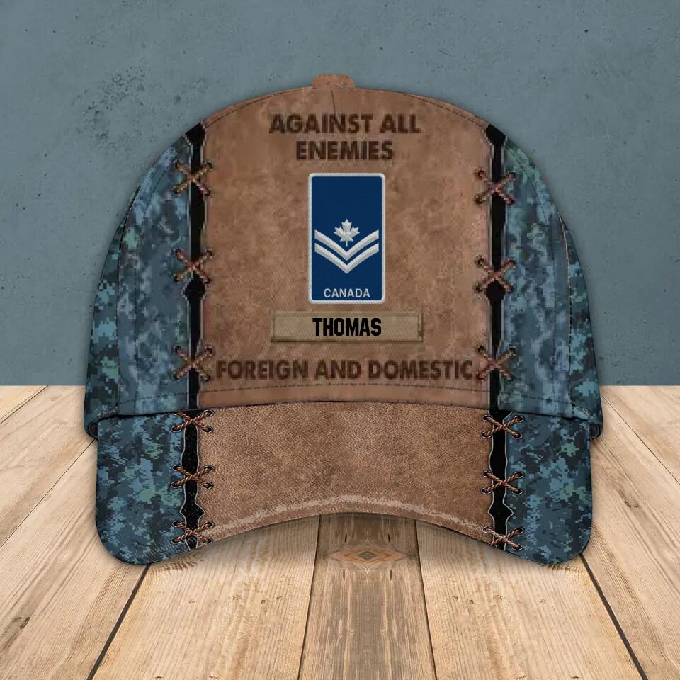 Personalized Canadian Veteran Against All Enemies Foreign and Domestic Camo Rank Peaked Cap 3D Printed 22NOV-HY03